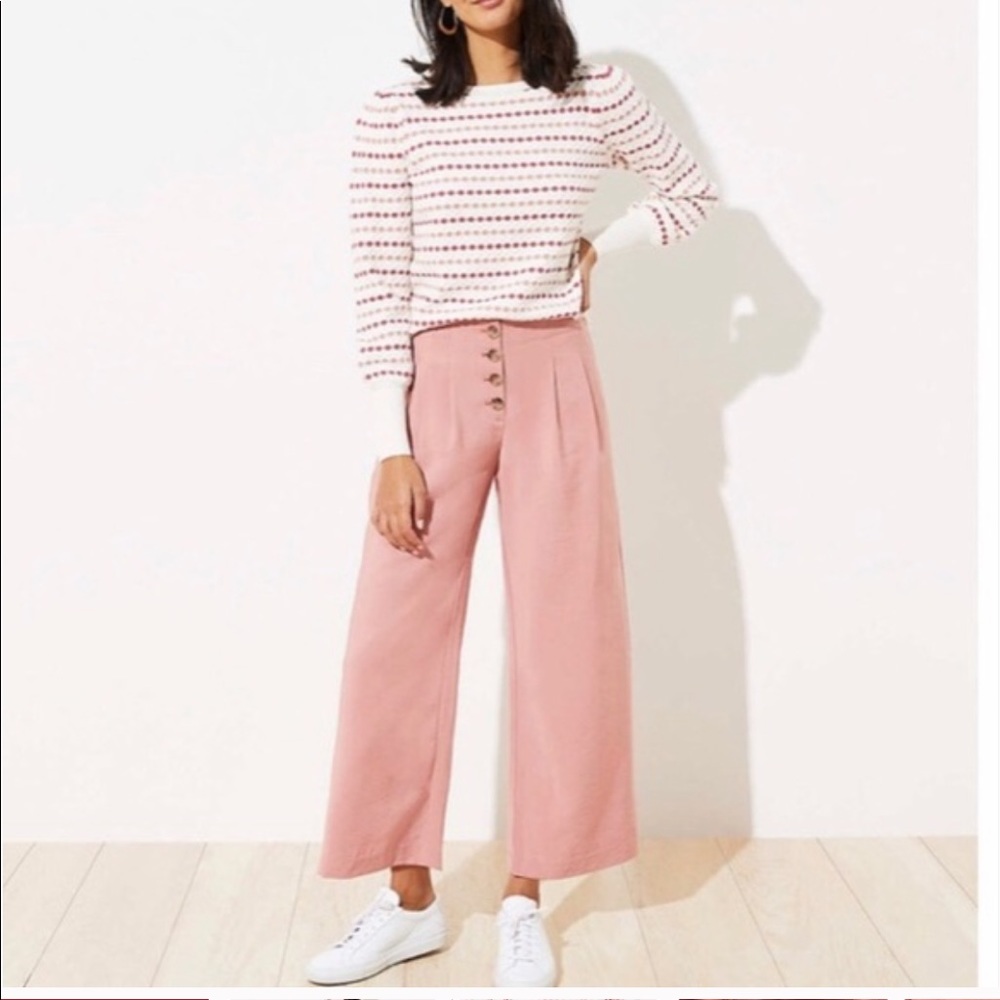 Loft light weight fluid button front pants high waist